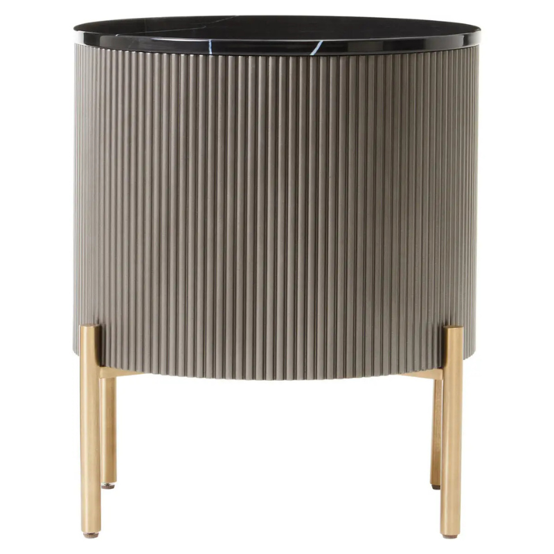 REGINA STUDIO Grey 2-Drawer Bedside Chest with Black Marble Top, Ø 50 x H 60 cm