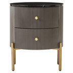 REGINA STUDIO Grey 2-Drawer Bedside Chest with Black Marble Top, Ø 50 x H 60 cm