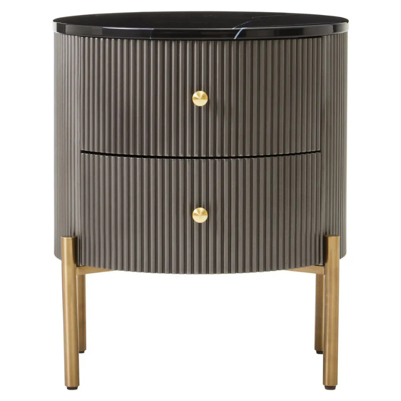 REGINA STUDIO Grey 2-Drawer Bedside Chest with Black Marble Top, Ø 50 x H 60 cm