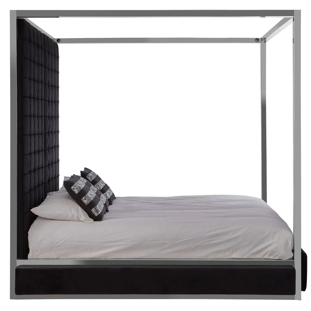 REGINA STUDIO Hollywood Black Velvet KING SIZE Four Poster Statement Bed