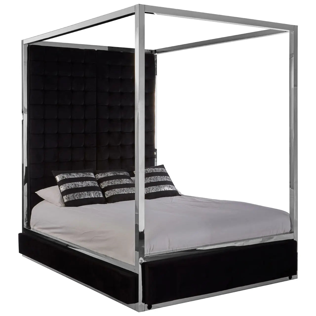 REGINA STUDIO Hollywood Black Velvet KING SIZE Four Poster Statement Bed