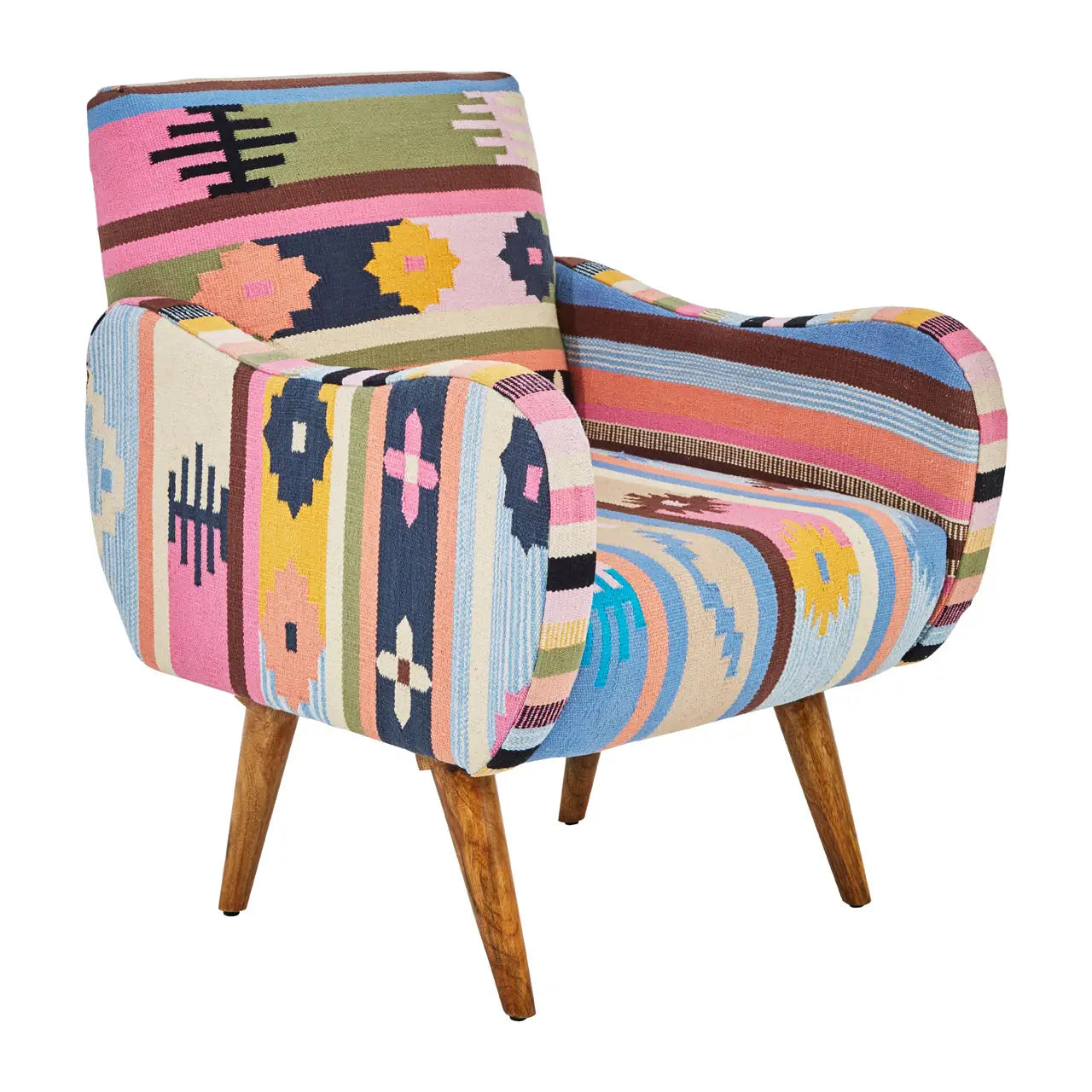 REGINA STUDIO Lima Multi-Coloured Fabric Accent Chair with Mango Wood Legs