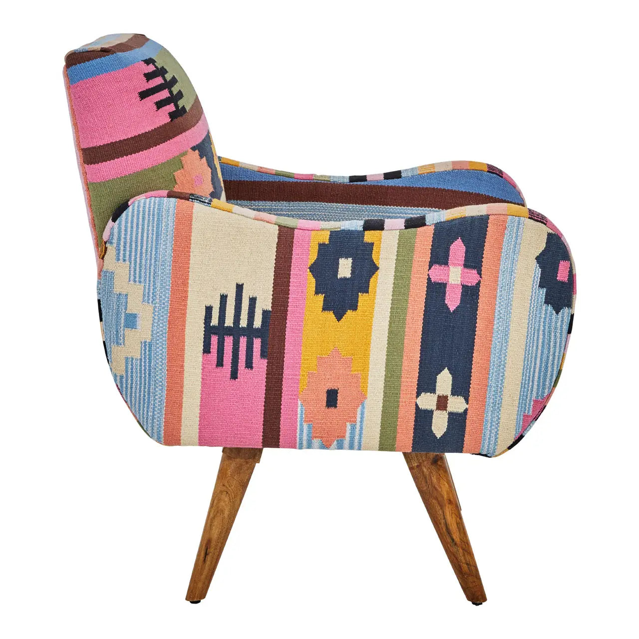 REGINA STUDIO Lima Multi-Coloured Fabric Accent Chair with Mango Wood Legs