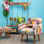 REGINA STUDIO Lima Multi-Coloured Fabric Accent Chair with Mango Wood Legs