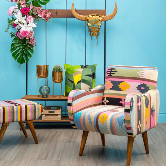 REGINA STUDIO Lima Multi-Coloured Fabric Accent Chair with Mango Wood Legs