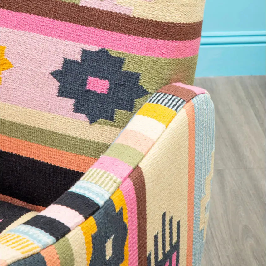 REGINA STUDIO Lima Multi-Coloured Fabric Accent Chair with Mango Wood Legs