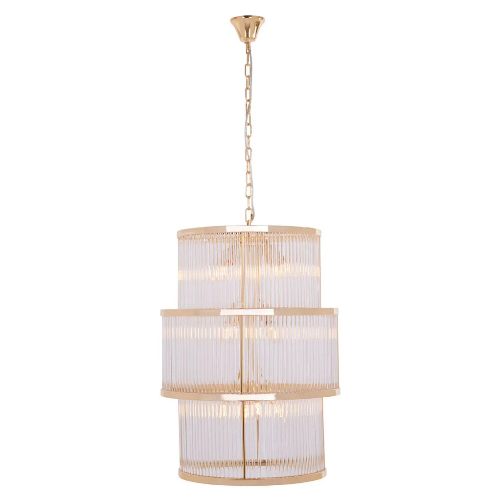REGINA STUDIO London 3-Tier Gold Finish Glass Statement Chandelier