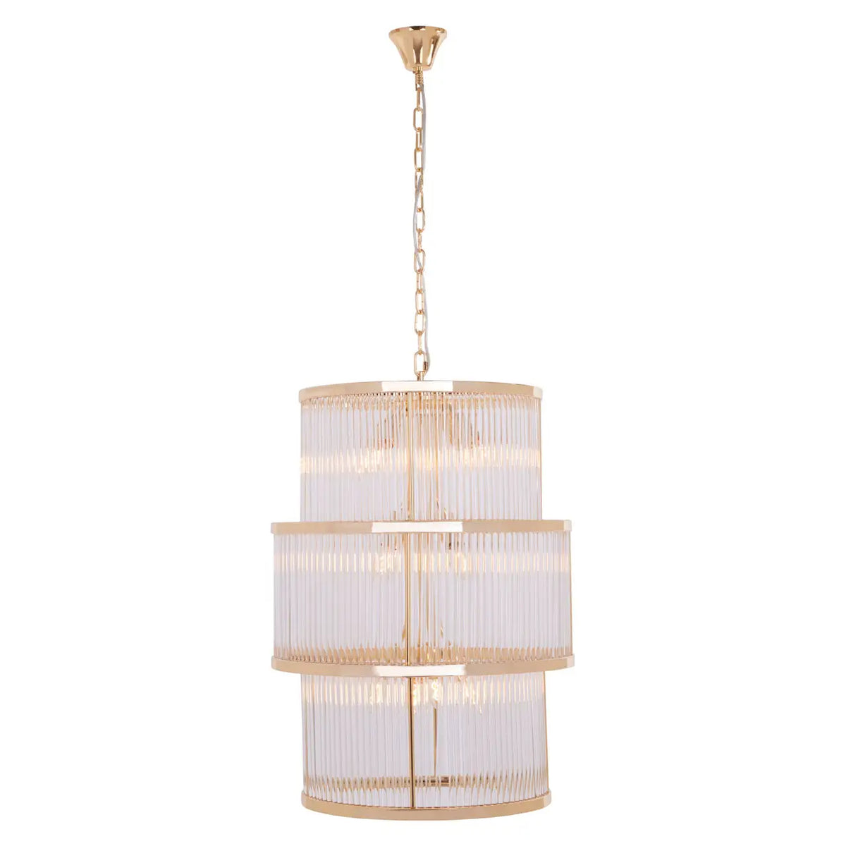 REGINA STUDIO London 3-Tier Gold Finish Glass Statement Chandelier