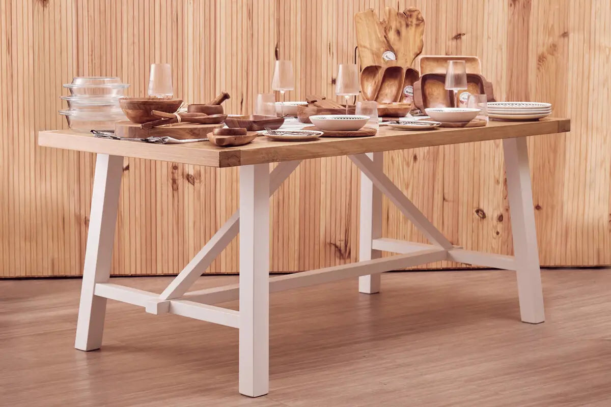 REGINA STUDIO Louis Natural Oak and Birch Rectangular Dining Table with White Base