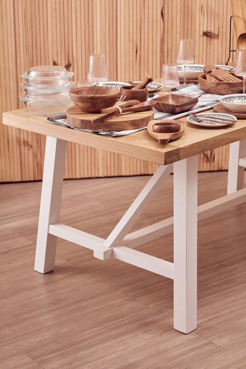 REGINA STUDIO Louis Natural Oak and Birch Rectangular Dining Table with White Base