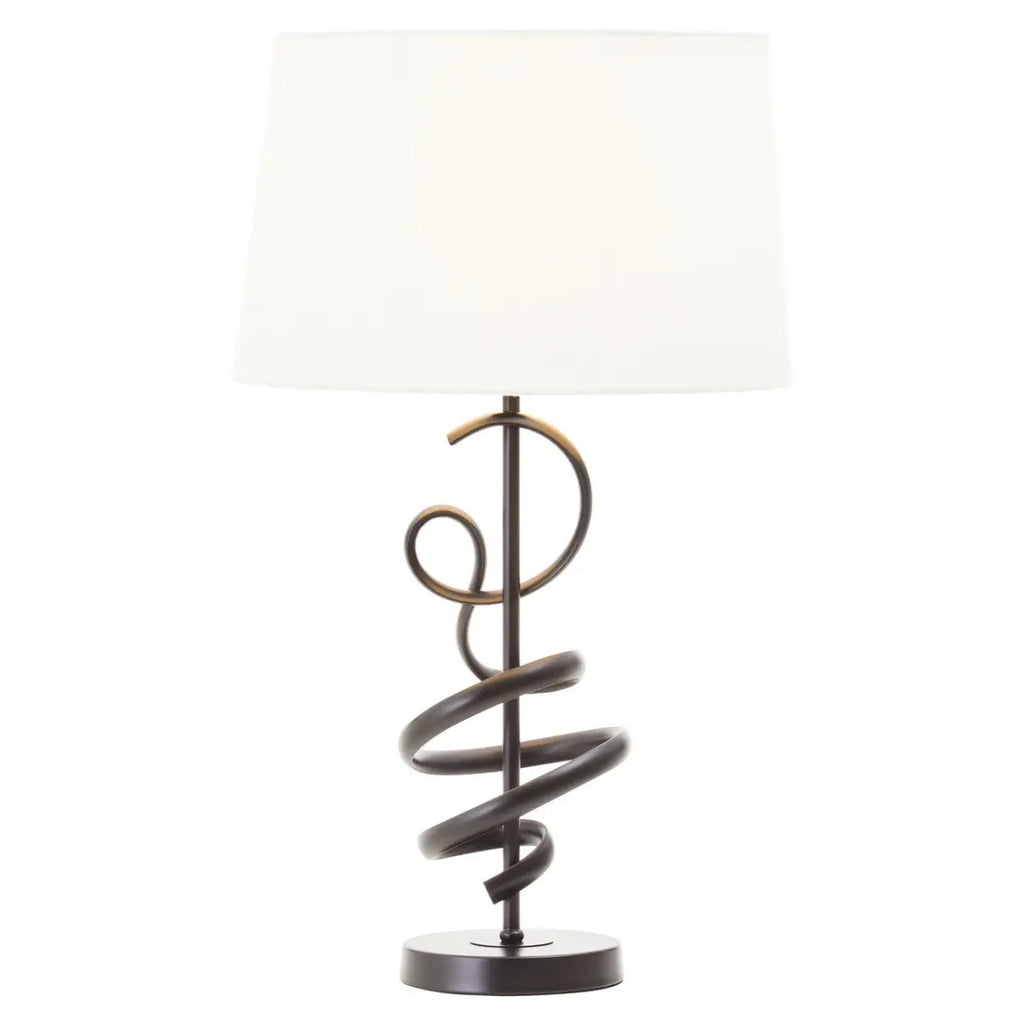 REGINA STUDIO Matte Black Squiggle Table Lamp with White Linen Shade
