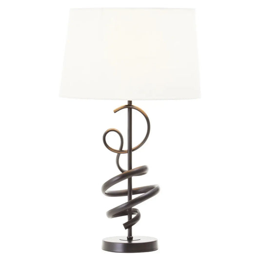 REGINA STUDIO Matte Black Squiggle Table Lamp with White Linen Shade