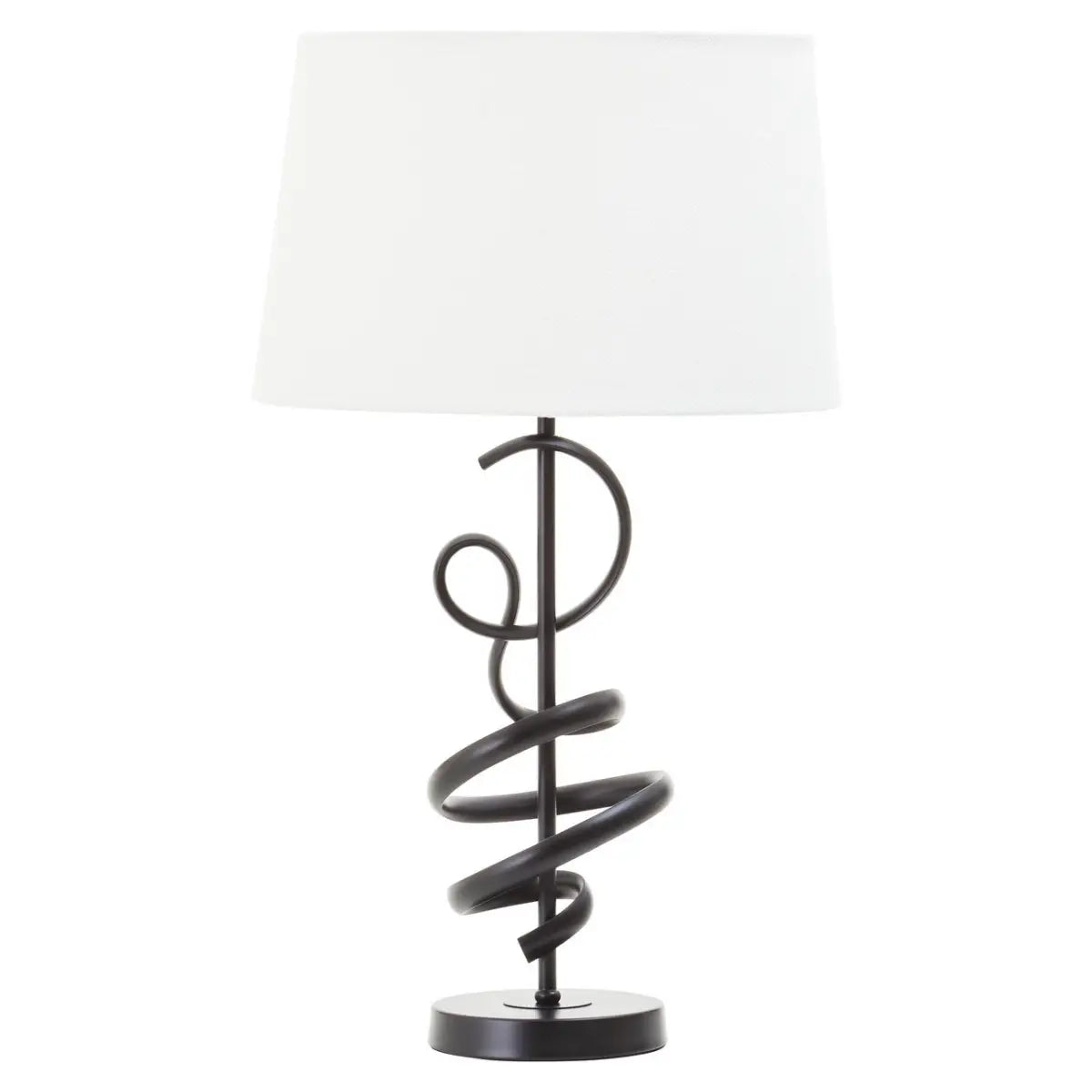 REGINA STUDIO Matte Black Squiggle Table Lamp with White Linen Shade