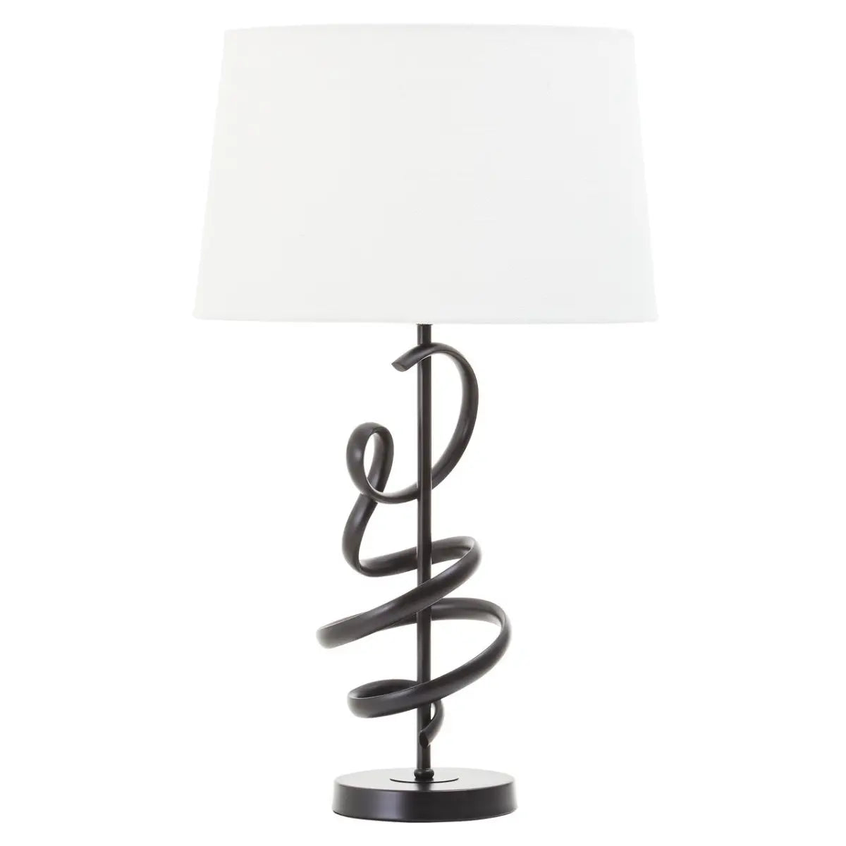 REGINA STUDIO Matte Black Squiggle Table Lamp with White Linen Shade