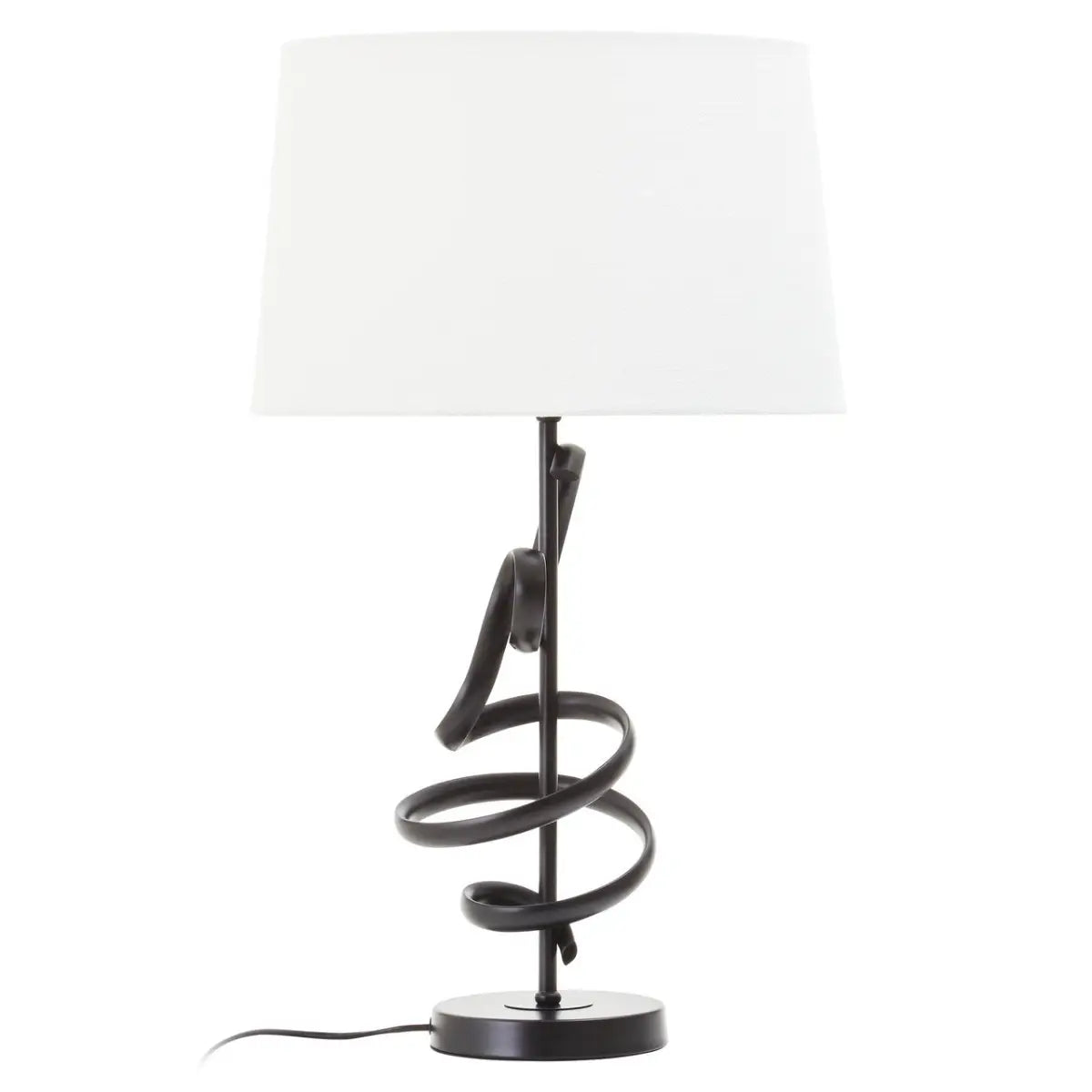 REGINA STUDIO Matte Black Squiggle Table Lamp with White Linen Shade
