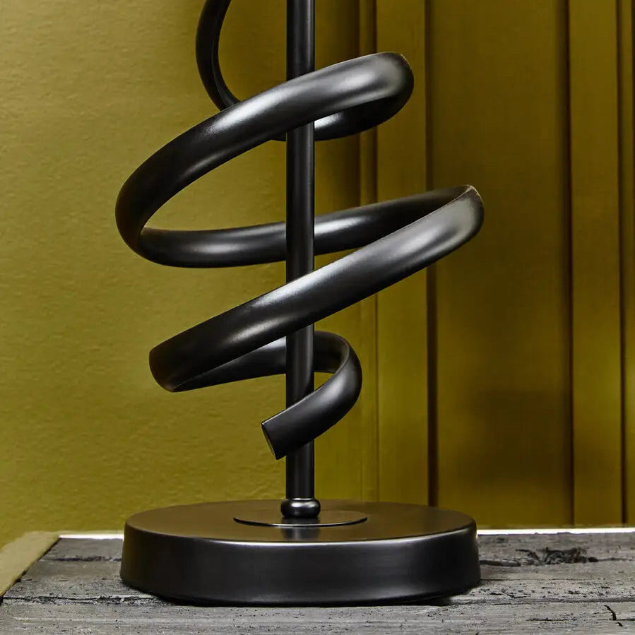 REGINA STUDIO Matte Black Squiggle Table Lamp with White Linen Shade