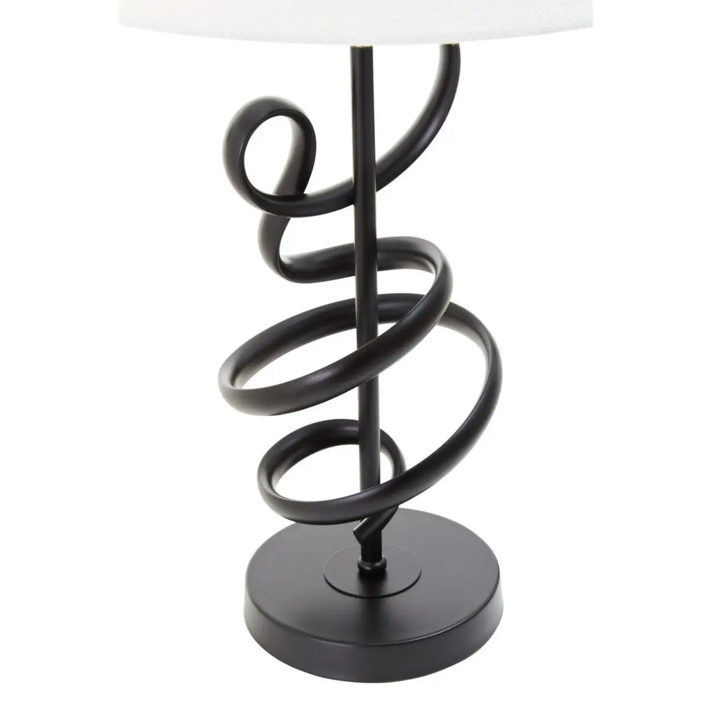 REGINA STUDIO Matte Black Squiggle Table Lamp with White Linen Shade