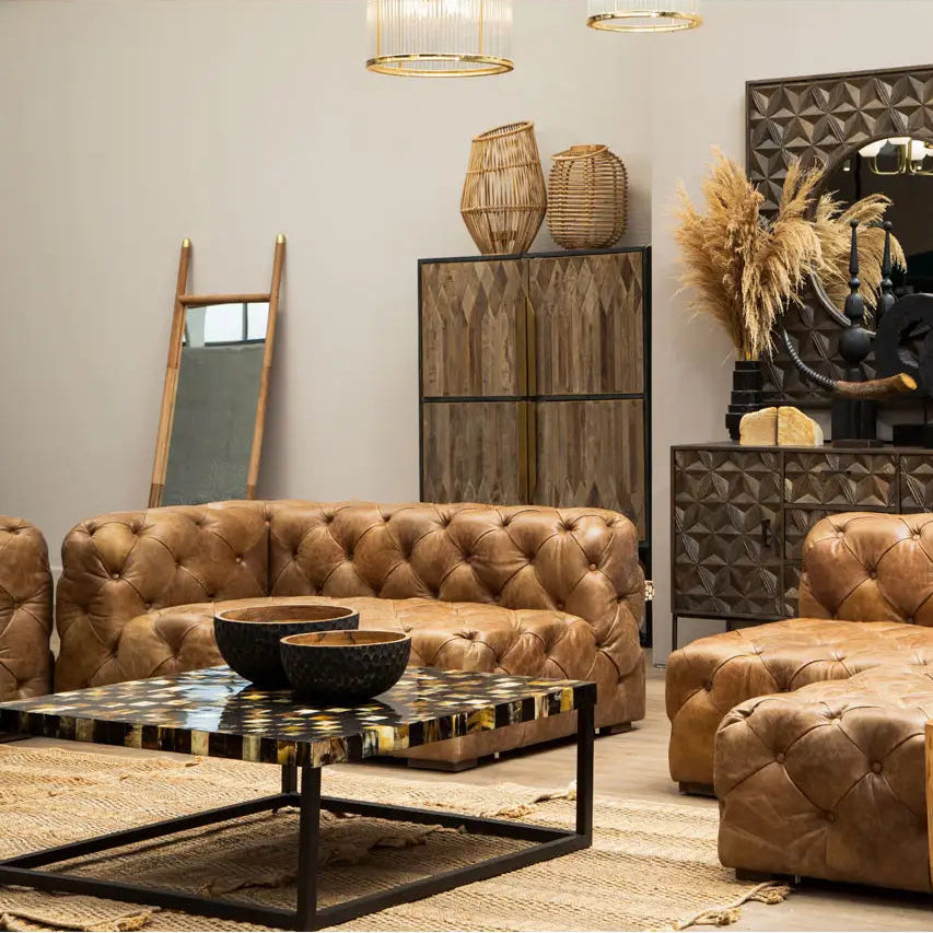 REGINA STUDIO Rancher | Brown Tufted Leather Modular Sofa | Right Arm | 2-Seater