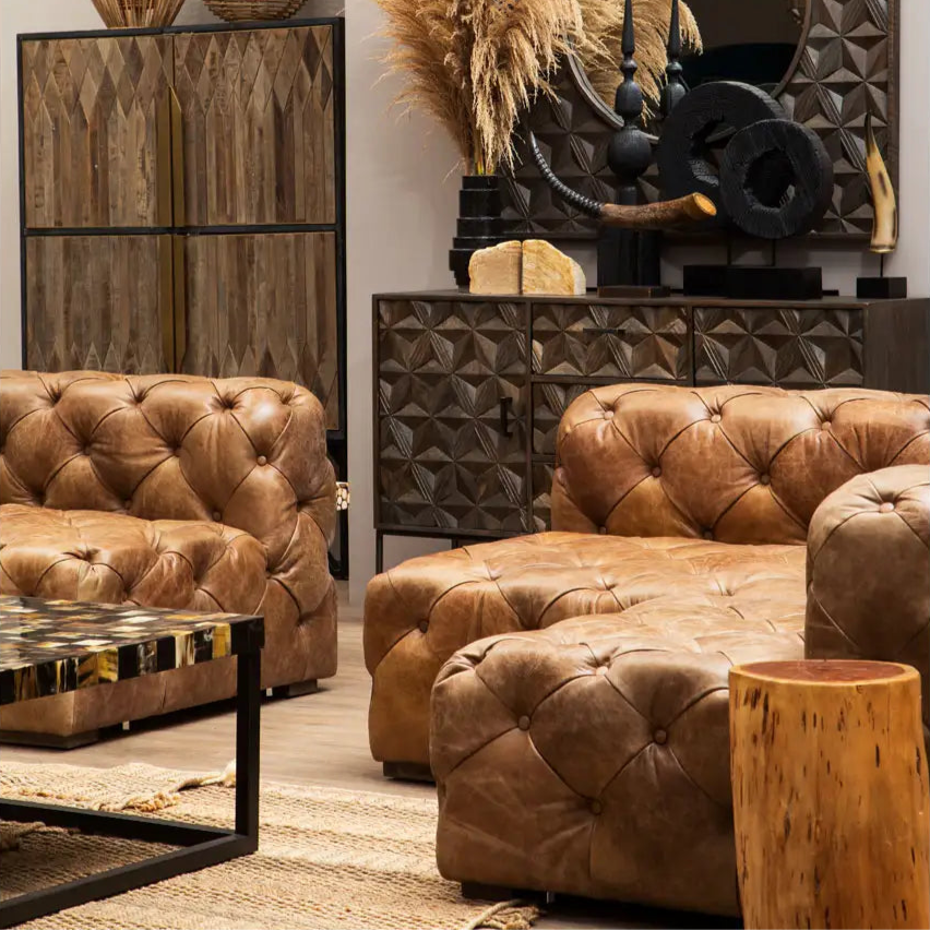 REGINA STUDIO Rancher | Brown Tufted Leather Modular Sofa | Right Arm | 2-Seater