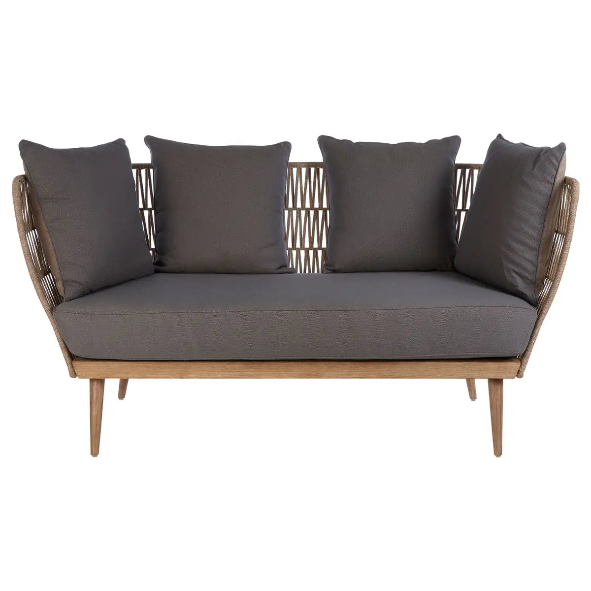 REGINA STUDIO Soleil 2-Seat Cotton Rope Sofa in Eucalyptus Wood With Scatter Cushions, Indoor and Outdoor, 184cm