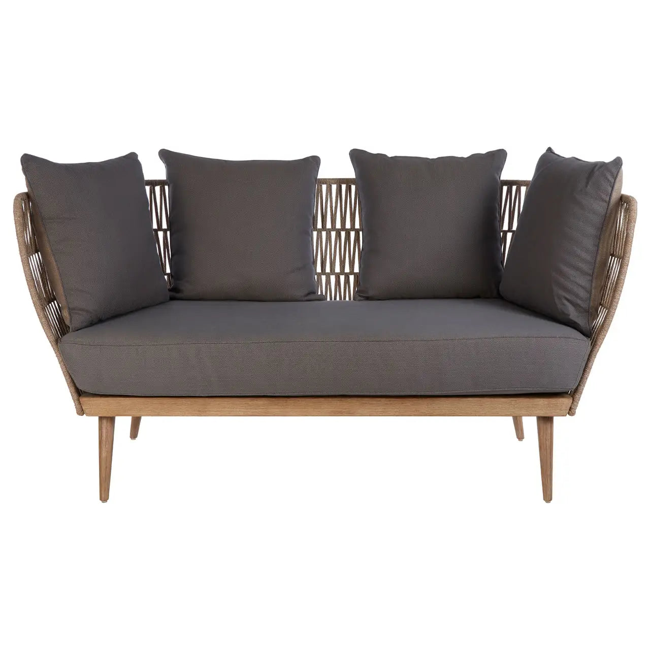 REGINA STUDIO Soleil 2-Seat Cotton Rope Sofa in Eucalyptus Wood With Scatter Cushions, Indoor and Outdoor, 184cm