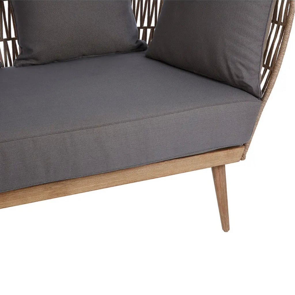 REGINA STUDIO Soleil 2-Seat Cotton Rope Sofa in Eucalyptus Wood With Scatter Cushions, Indoor and Outdoor, 184cm