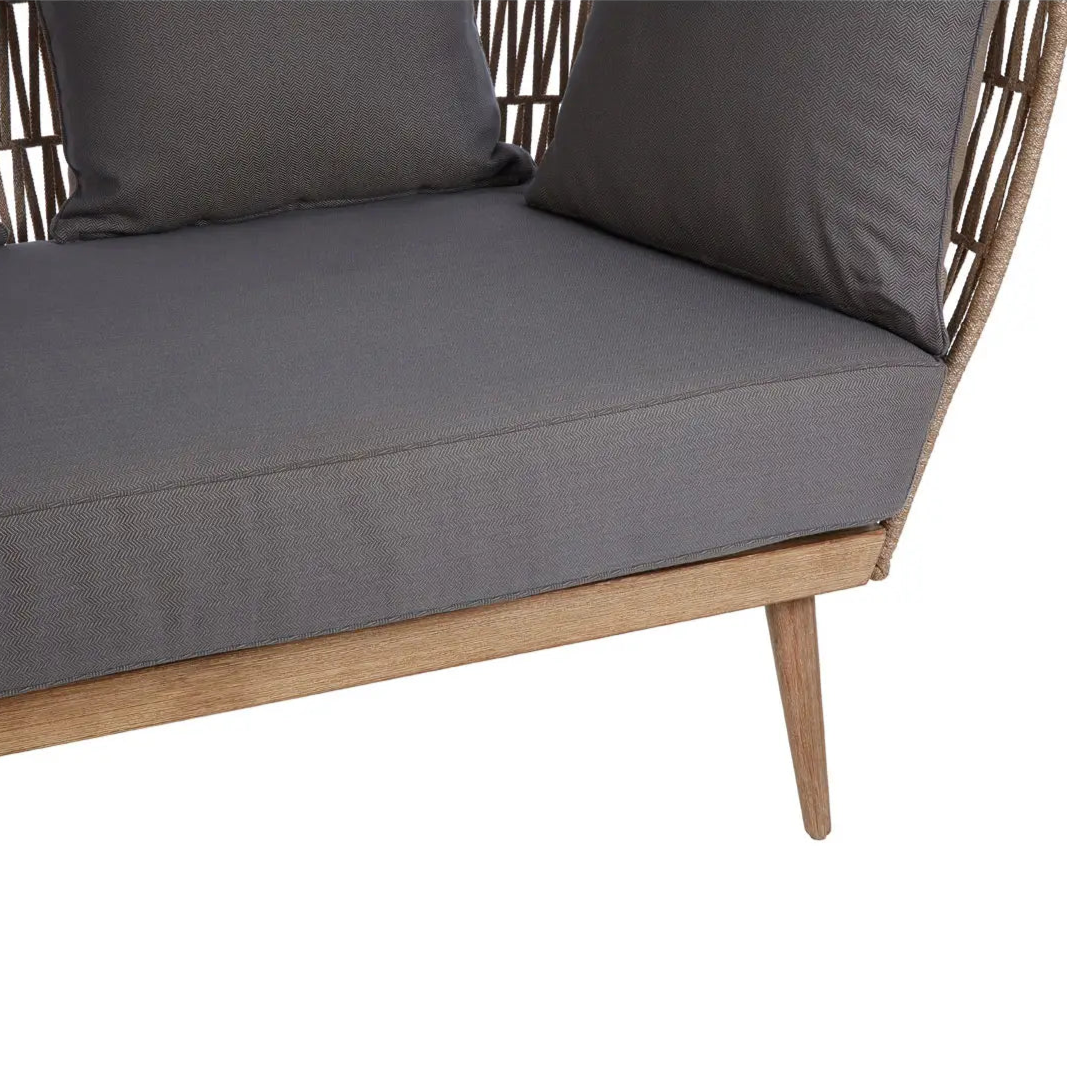 REGINA STUDIO Soleil 2-Seat Cotton Rope Sofa in Eucalyptus Wood With Scatter Cushions, Indoor and Outdoor, 184cm