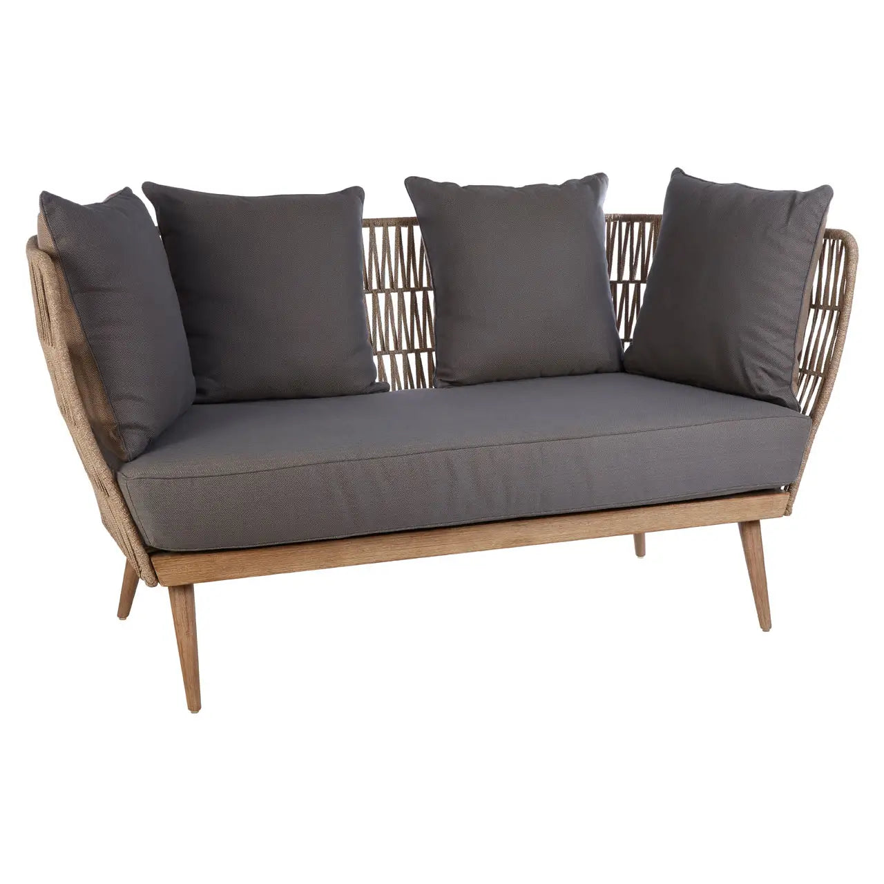REGINA STUDIO Soleil 2-Seat Cotton Rope Sofa in Eucalyptus Wood With Scatter Cushions, Indoor and Outdoor, 184cm
