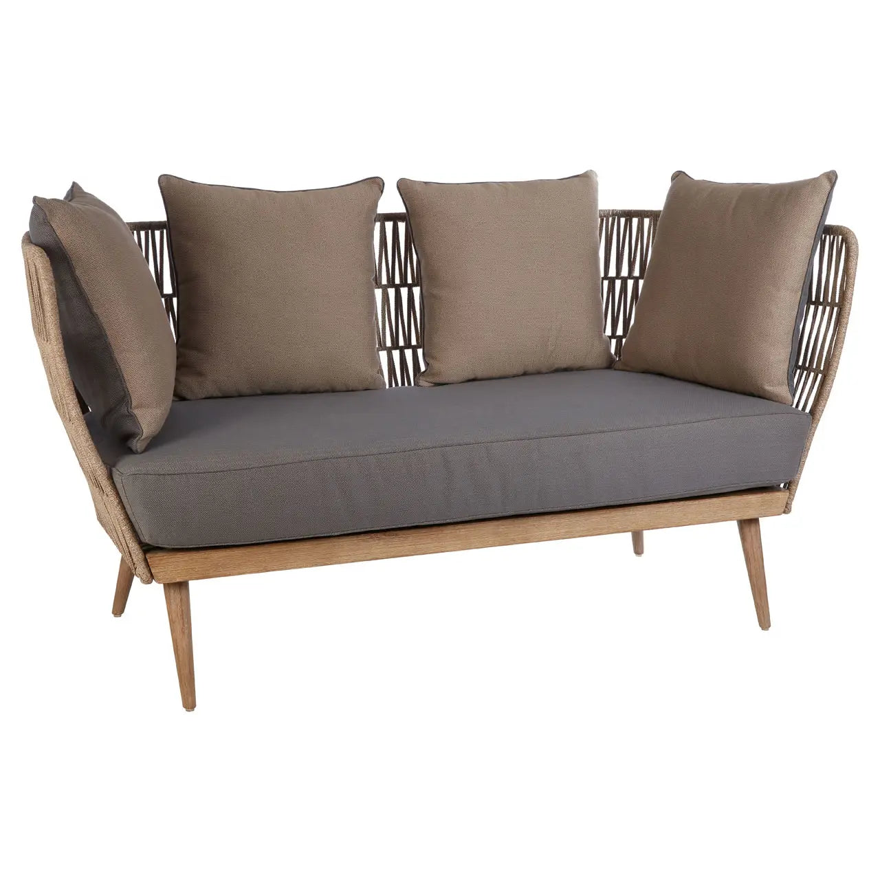 REGINA STUDIO Soleil 2-Seat Cotton Rope Sofa in Eucalyptus Wood With Scatter Cushions, Indoor and Outdoor, 184cm