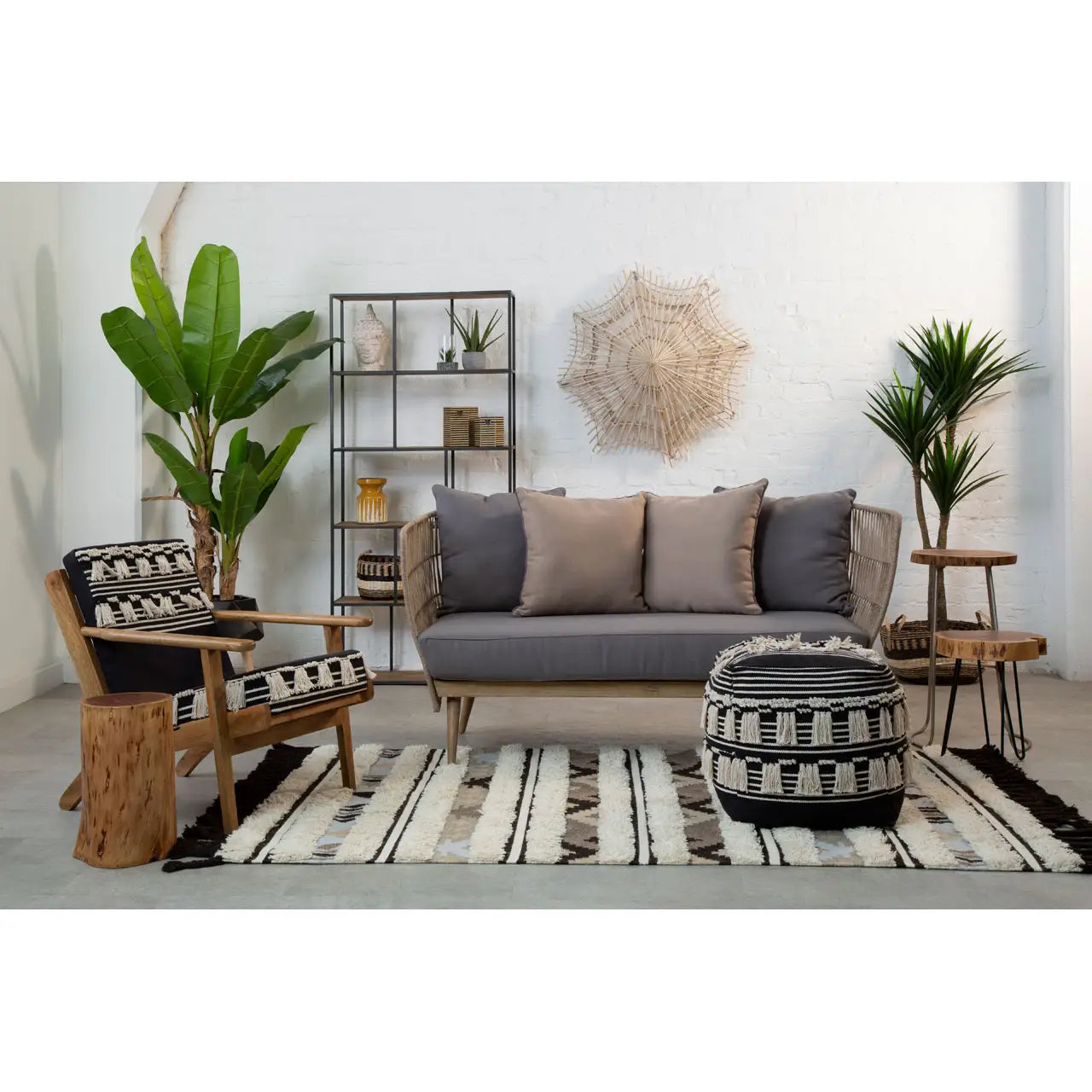 REGINA STUDIO Soleil 2-Seat Cotton Rope Sofa in Eucalyptus Wood With Scatter Cushions, Indoor and Outdoor, 184cm