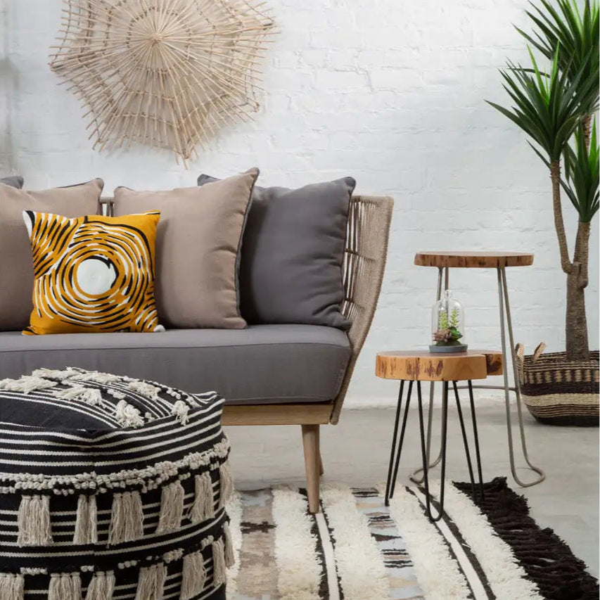 REGINA STUDIO Soleil 2-Seat Cotton Rope Sofa in Eucalyptus Wood With Scatter Cushions, Indoor and Outdoor, 184cm
