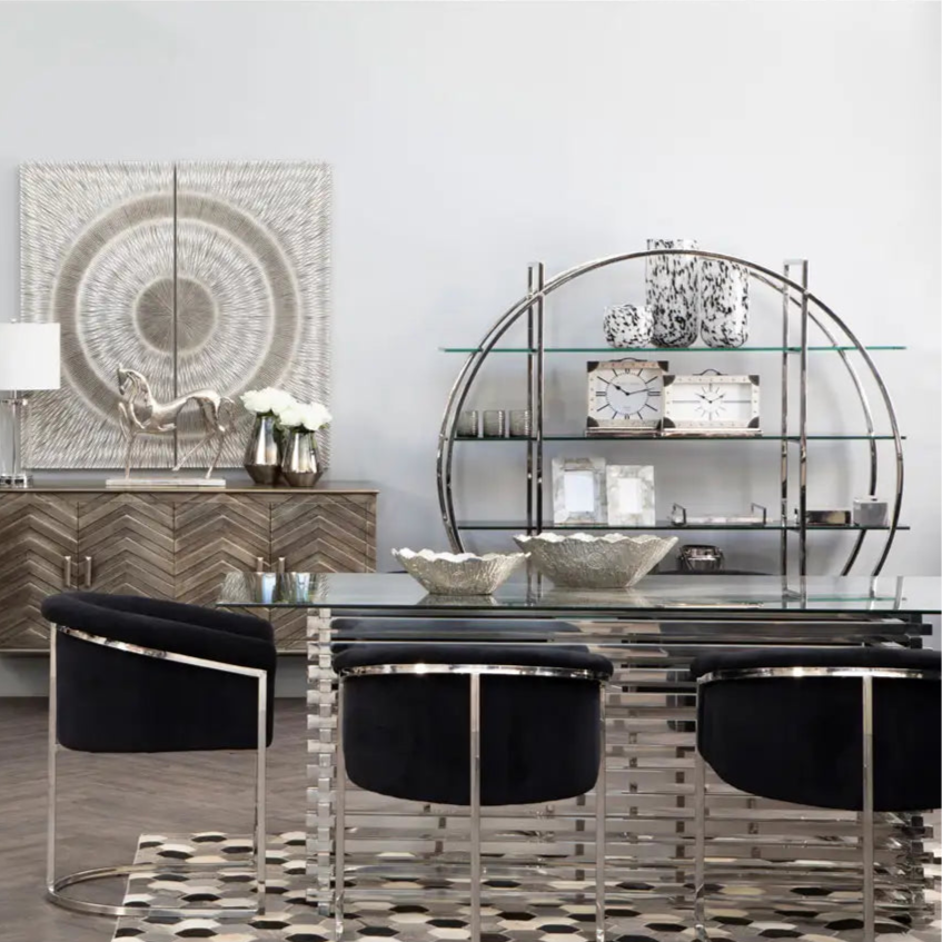 REGINA STUDIO Tulip | Black And Silver Dining Chair | Velvet and Stainless Steel