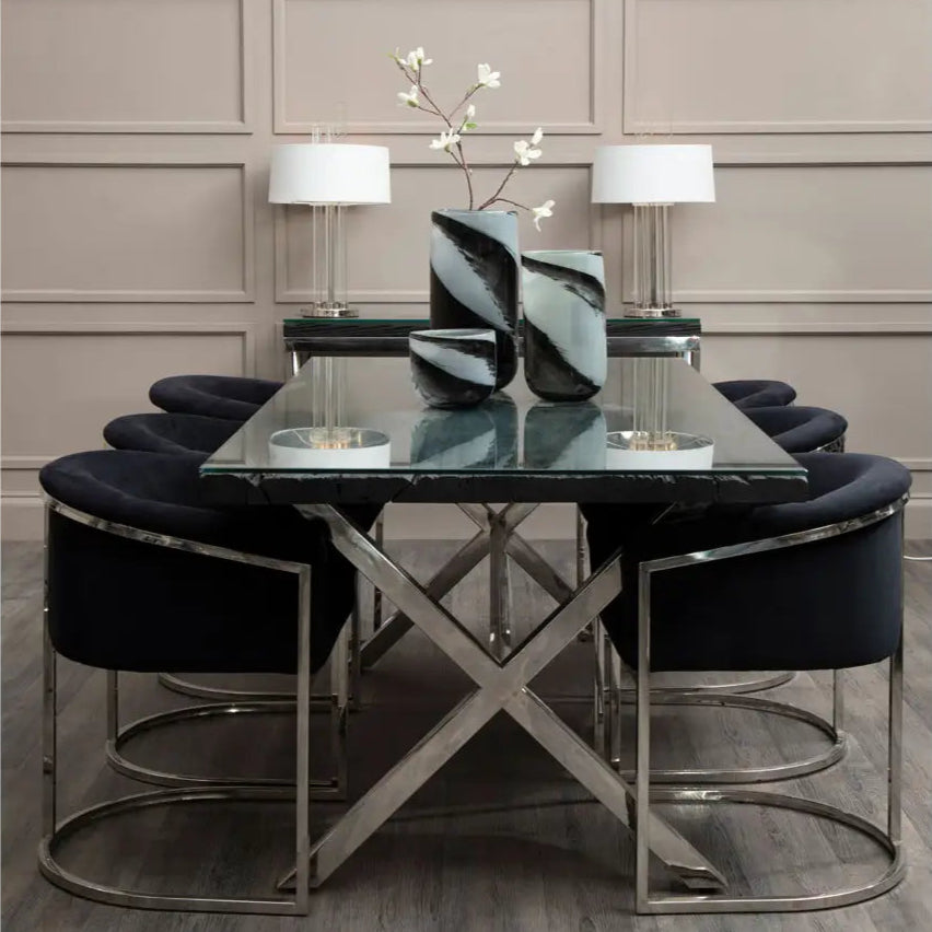 REGINA STUDIO Tulip | Black And Silver Dining Chair | Velvet and Stainless Steel