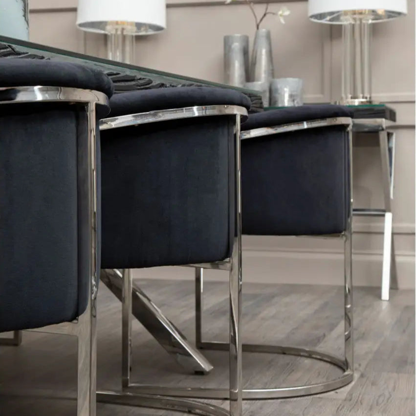 REGINA STUDIO Tulip | Black And Silver Dining Chair | Velvet and Stainless Steel