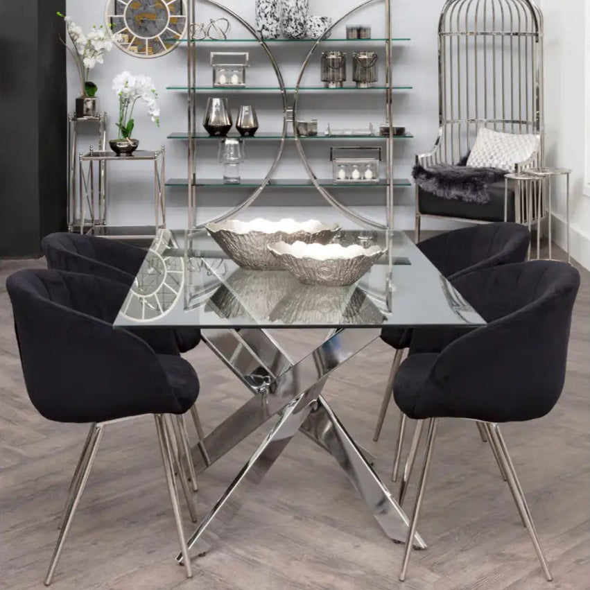 REGINA STUDIO Tulip | Black and Silver Dining Chair | Velvet and Stainless Steel