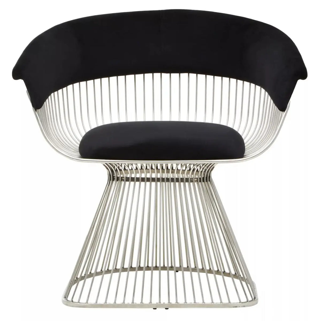 REGINA STUDIO Tulip | Black and Silver Fan Chair | Velvet and Stainless Steel