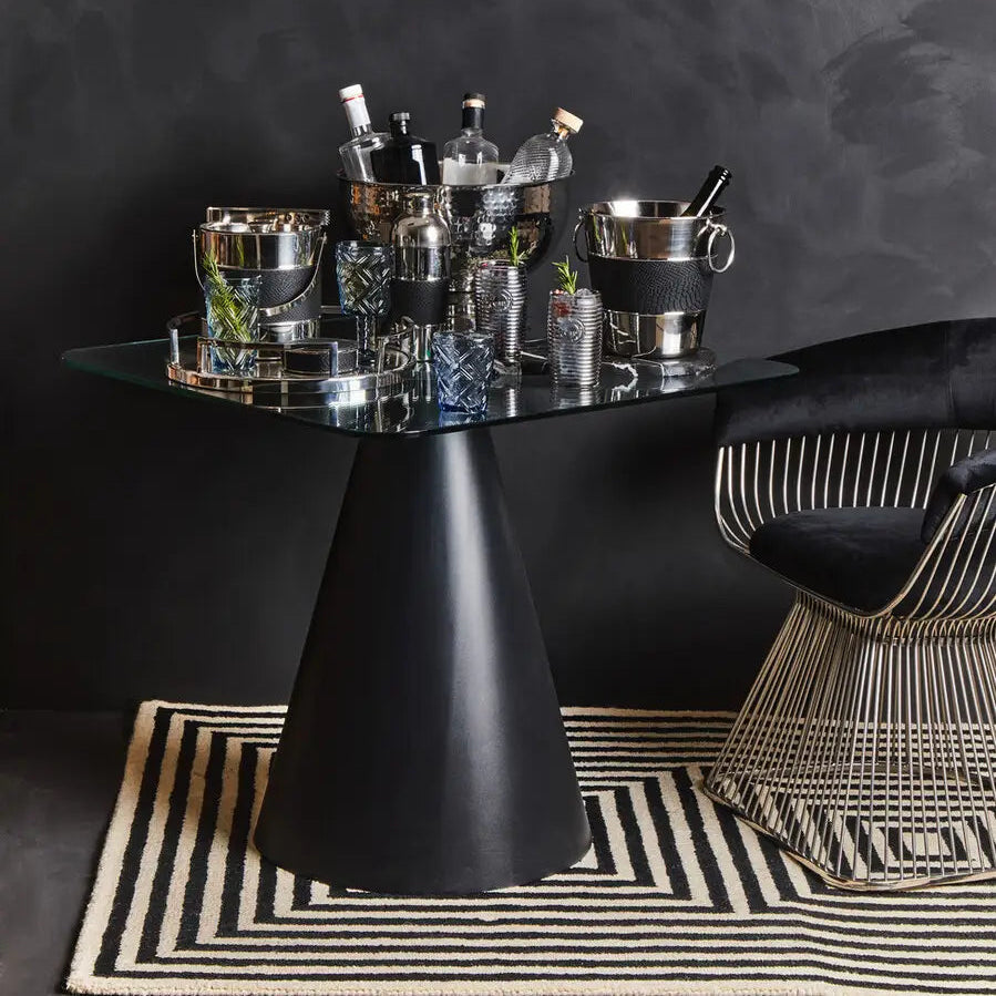 REGINA STUDIO Tulip | Black and Silver Fan Chair | Velvet and Stainless Steel