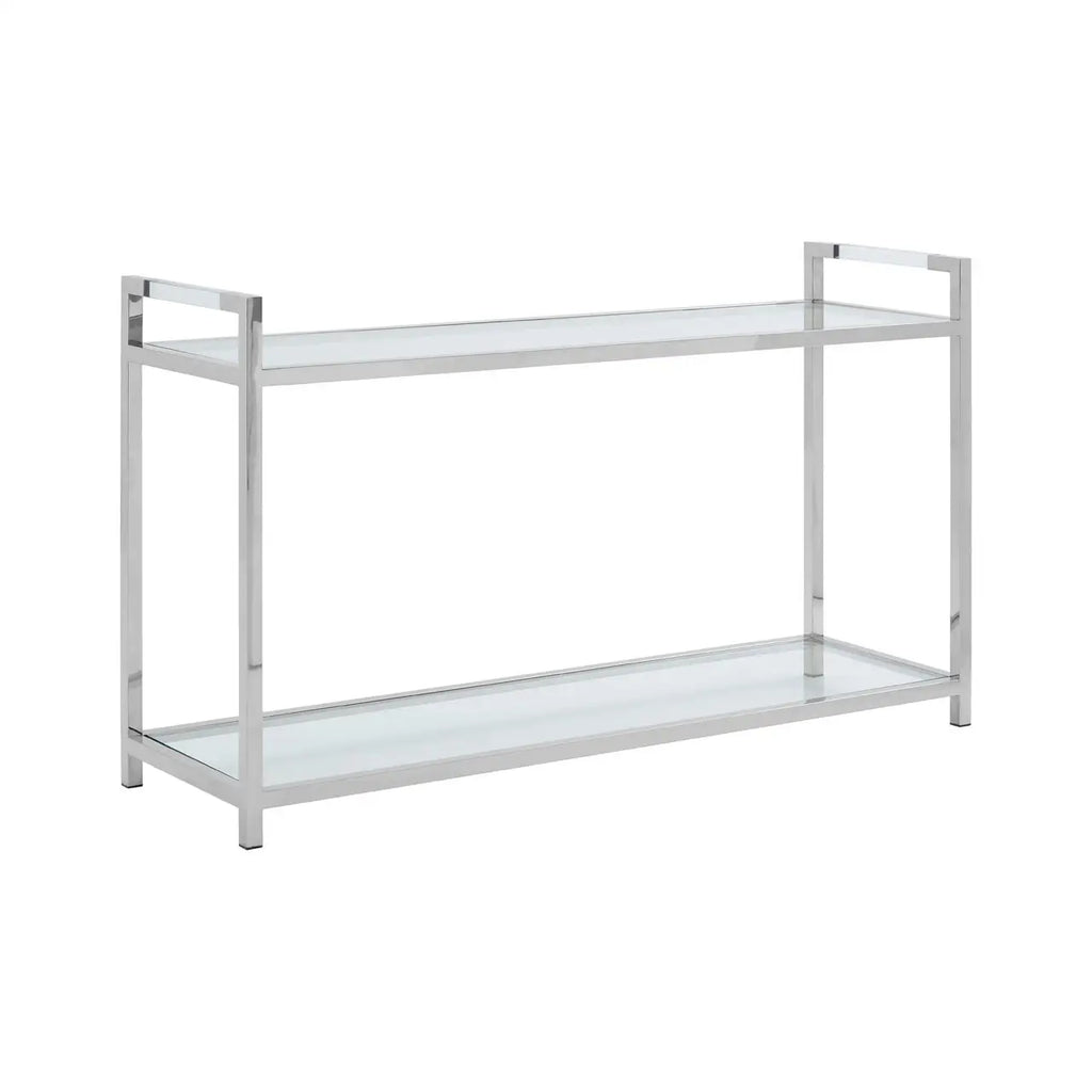 REGINA STUDIO Tulip Stainless Steel Silver Console Table with Tempered Glass Top