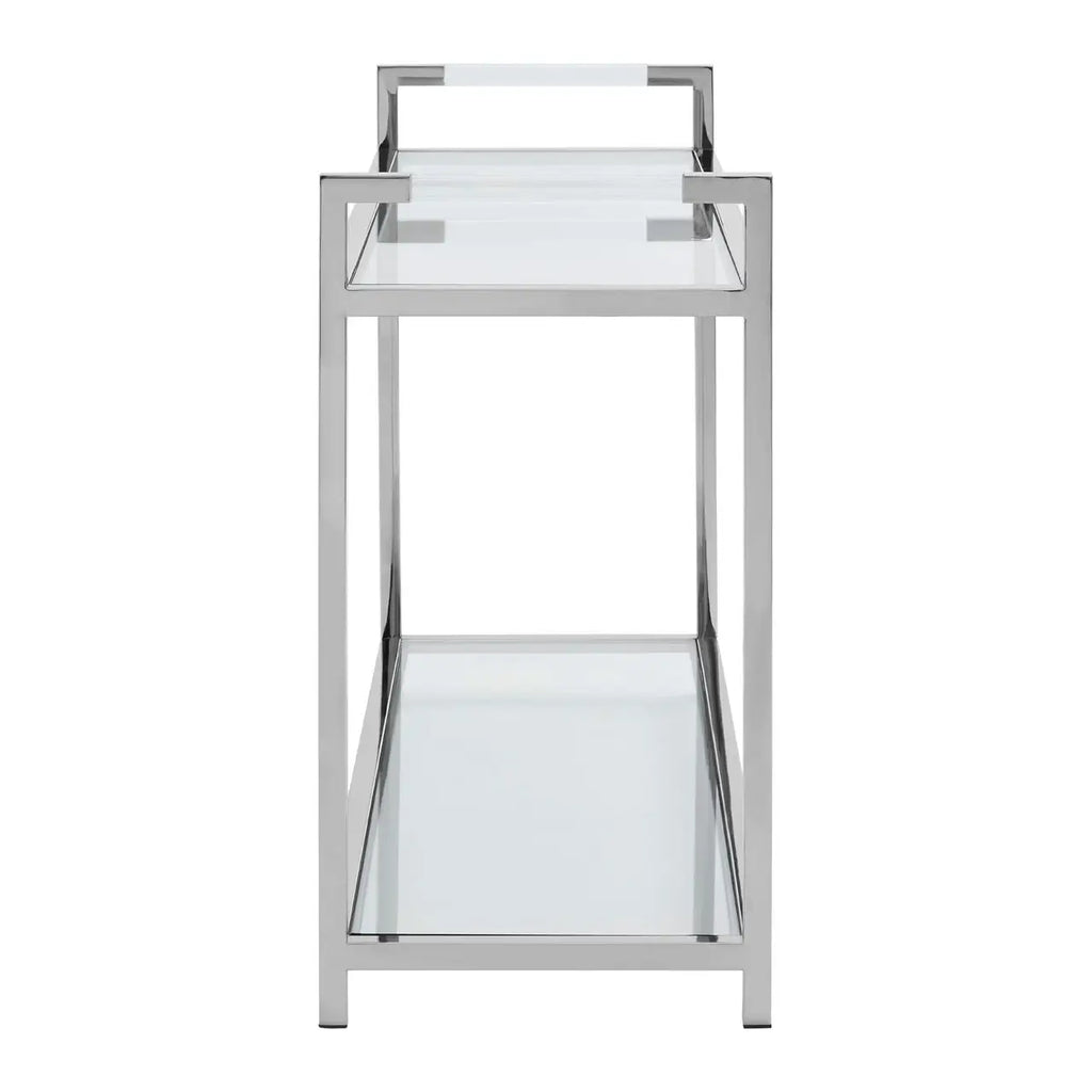 REGINA STUDIO Tulip Stainless Steel Silver Console Table with Tempered Glass Top