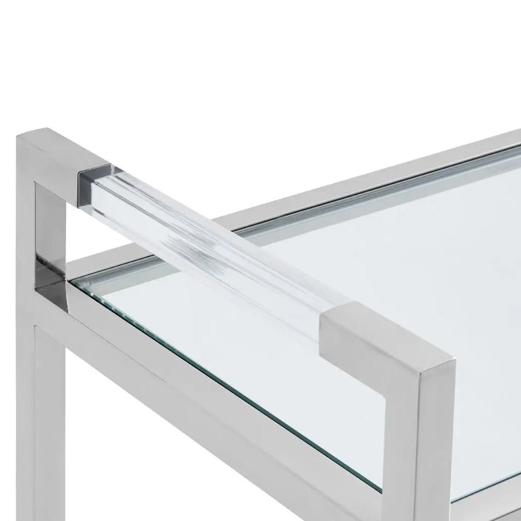 REGINA STUDIO Tulip Stainless Steel Silver Console Table with Tempered Glass Top