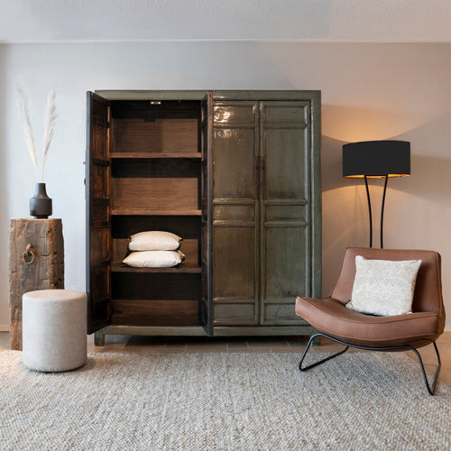 'TLOOIERSHUIS Gijs Oriental Dark Green Lacquer Wardrobe/Cabinet in Solid Pine, 180x200 cm