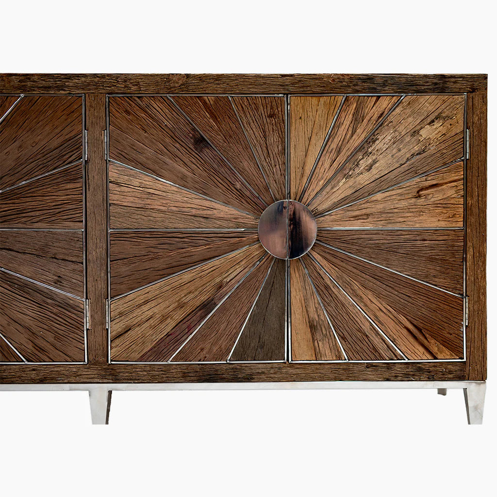 TRAMPOLINE Mode Rustic Reclaimed Wood Four Door Large Sideboard, 200 x 93 x 49 cm