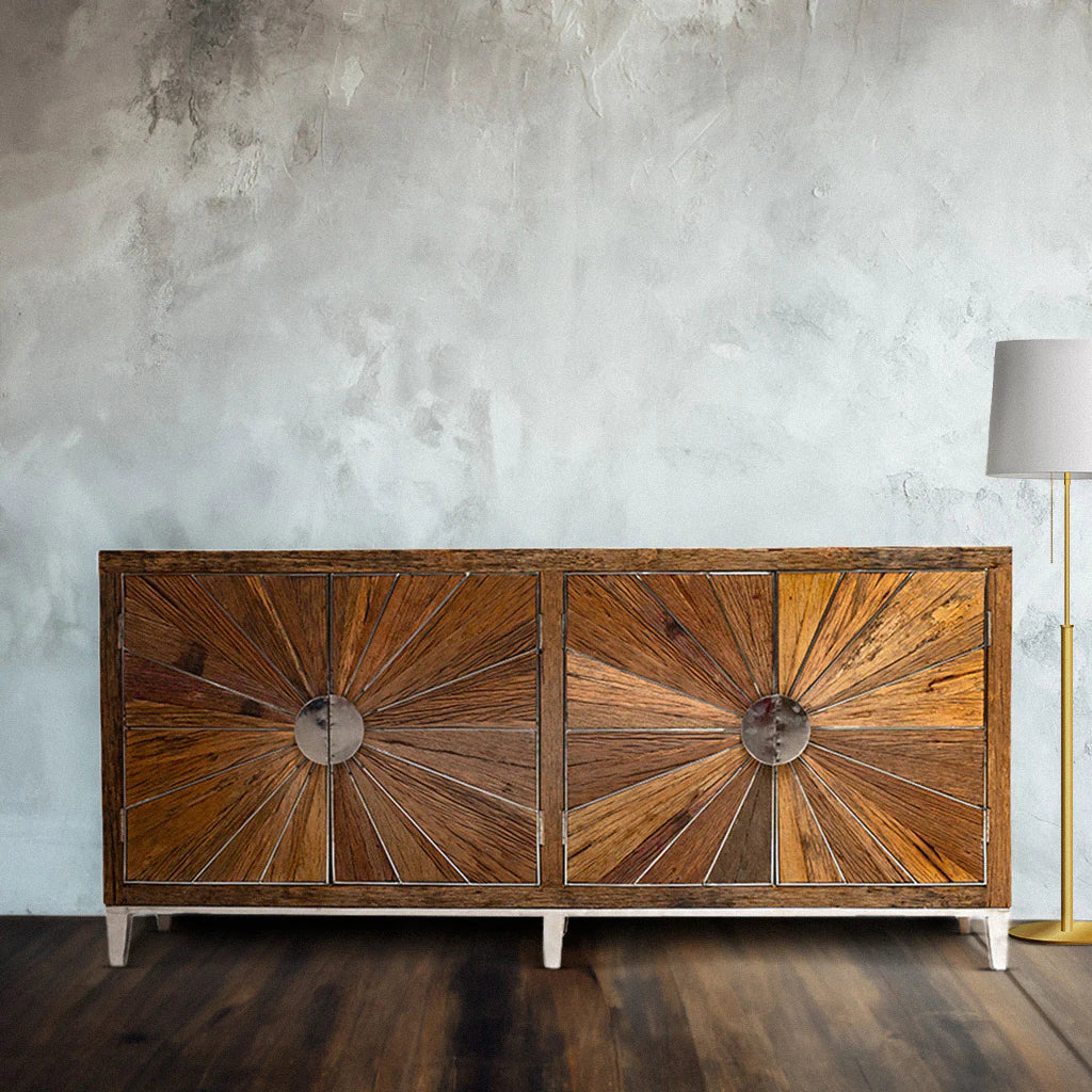 TRAMPOLINE Mode Rustic Reclaimed Wood Four Door Large Sideboard, 200 x 93 x 49 cm