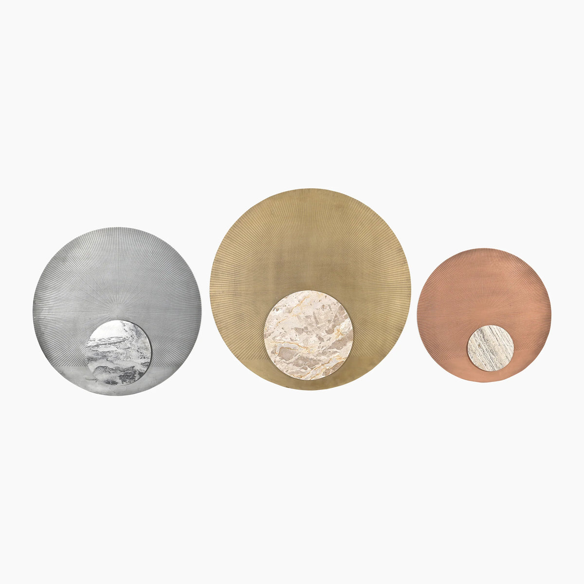 TRAMPOLINE Rayen Iron Wall Panel With Italian Marble Inlay (Set of 3)
