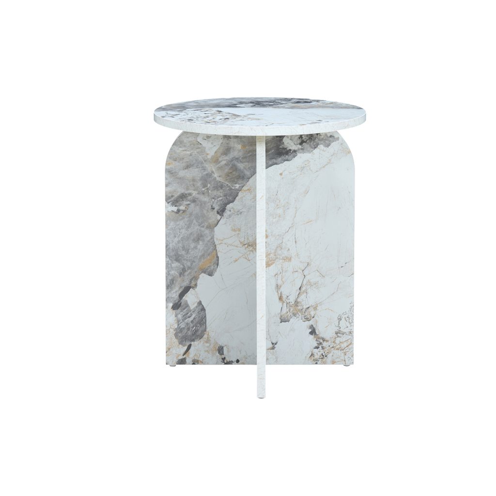 TWENTY10 DESIGNS Everyday Living Collection Arco Round Side Table in Pandora Marble Effect