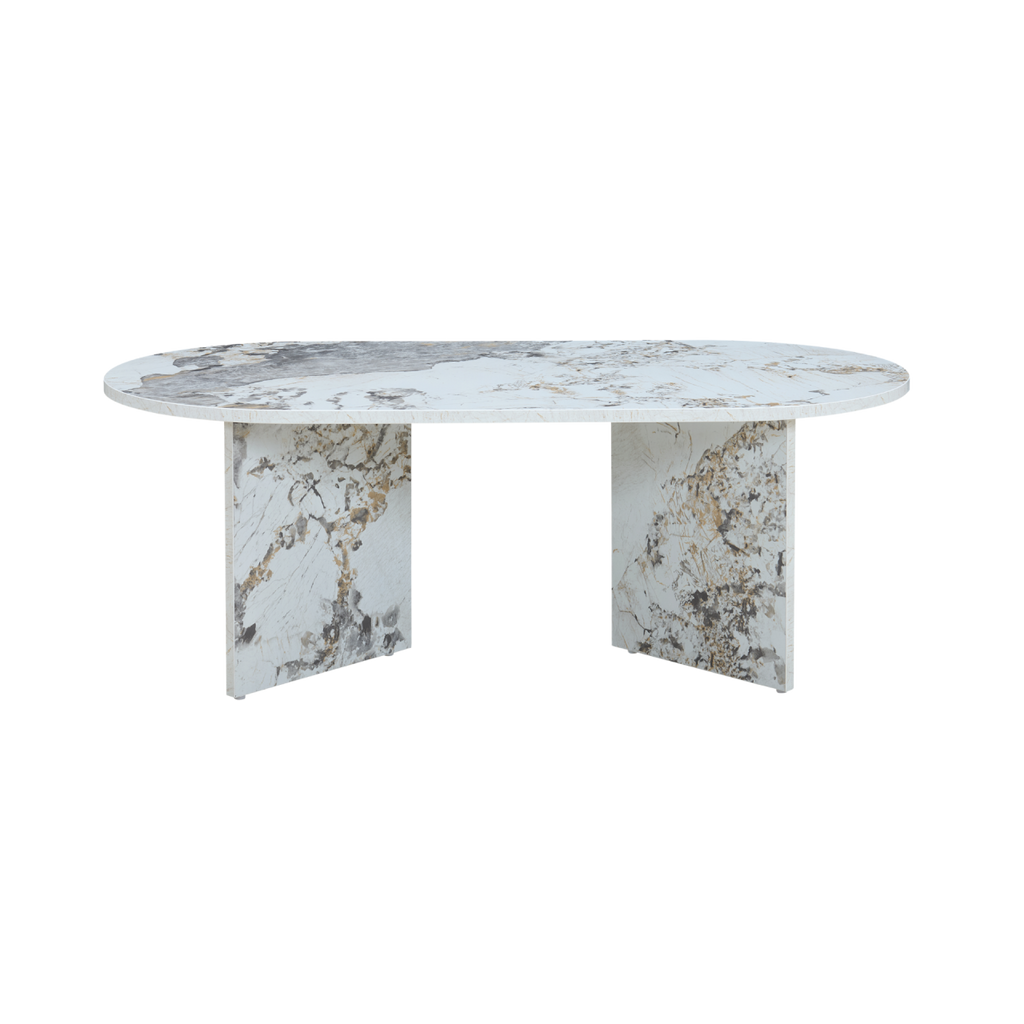TWENTY10 DESIGNS Everyday Living Collection Aura Oval Coffee Table in Pandora Marble-Effect Finish