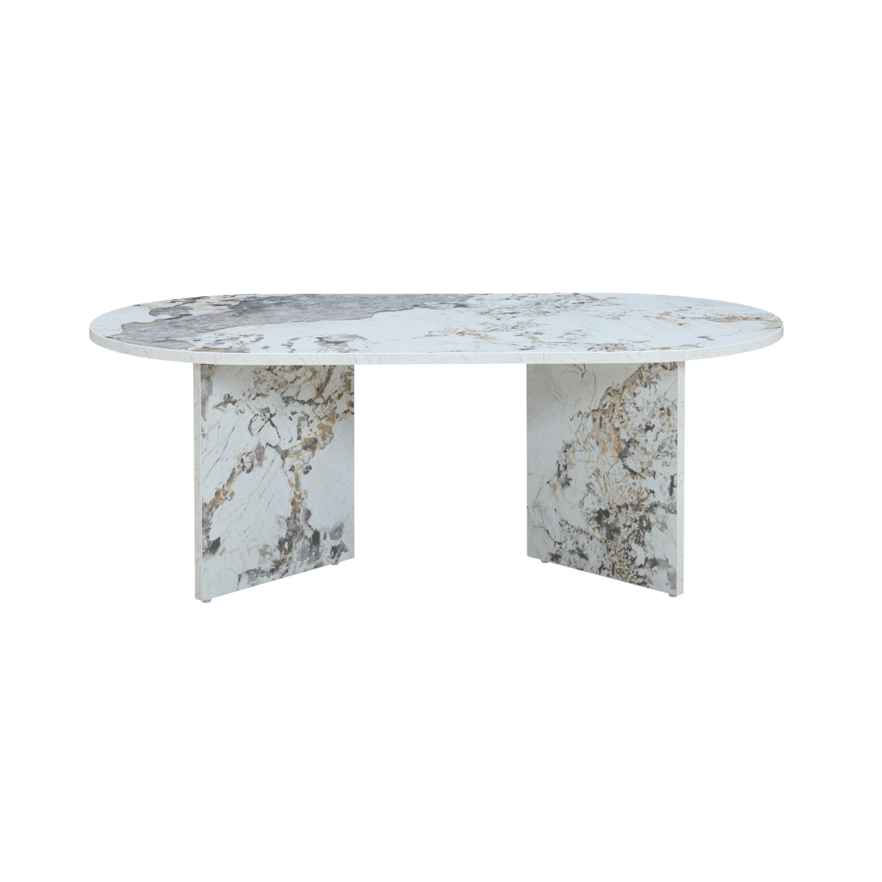 TWENTY10 DESIGNS Everyday Living Collection Aura Oval Coffee Table in Pandora Marble-Effect Finish
