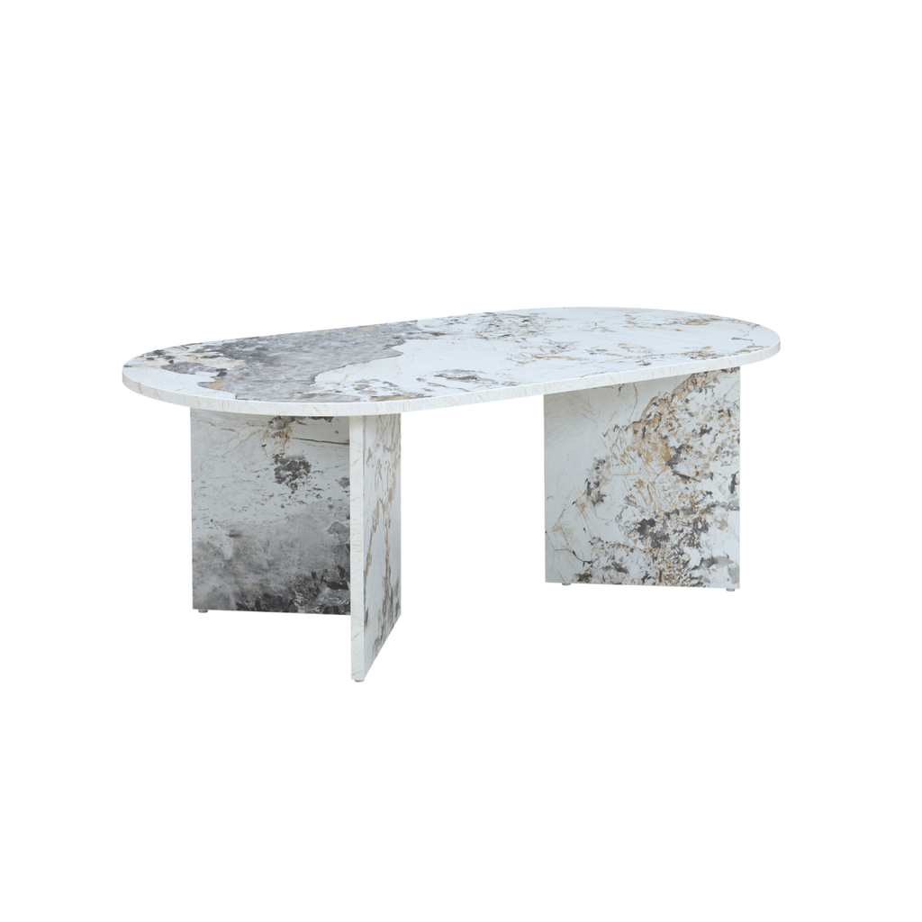 TWENTY10 DESIGNS Everyday Living Collection Aura Oval Coffee Table in Pandora Marble-Effect Finish