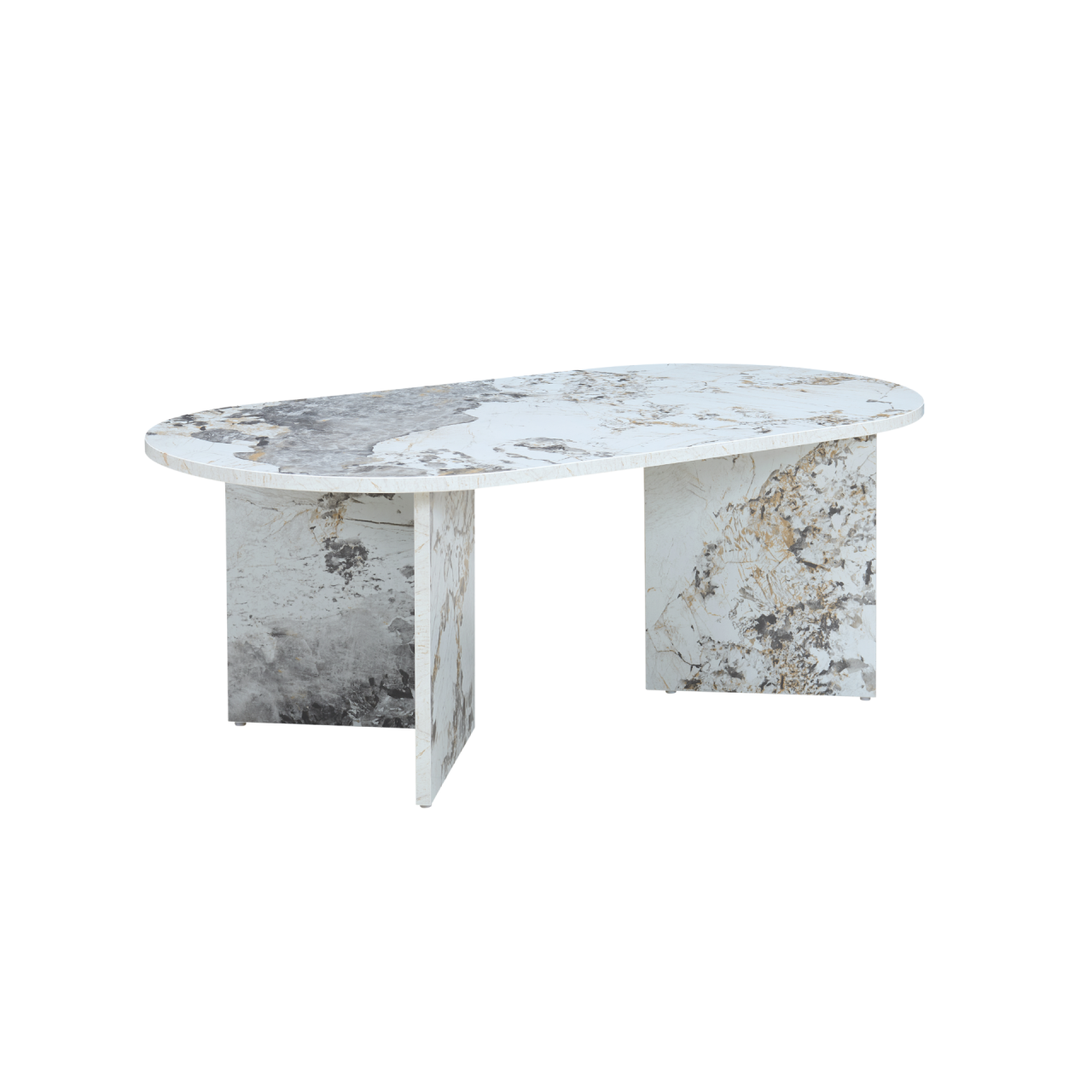 TWENTY10 DESIGNS Everyday Living Collection Aura Oval Coffee Table in Pandora Marble-Effect Finish