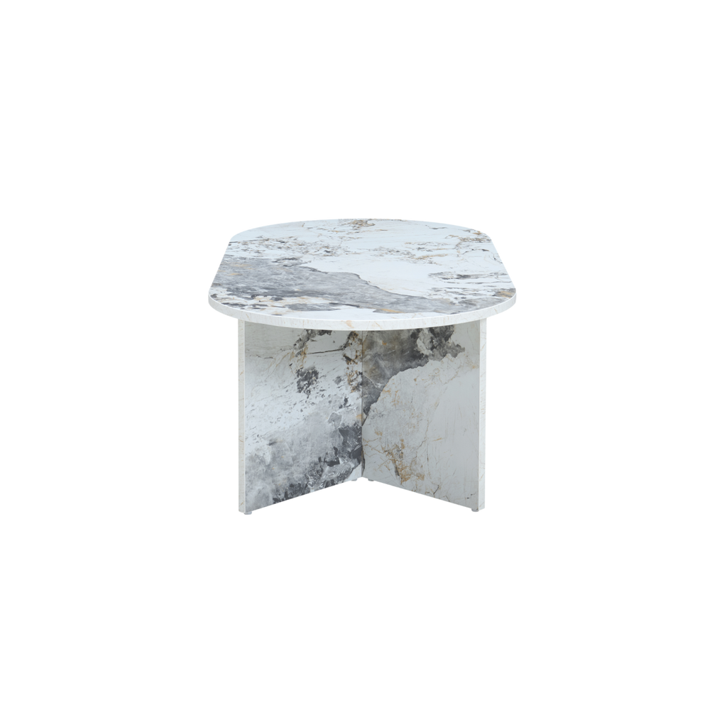 TWENTY10 DESIGNS Everyday Living Collection Aura Oval Coffee Table in Pandora Marble-Effect Finish